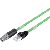 Verbindungsleitung Kabelstecker M12x1 – RJ45-Stecker, PUR grün, geschirmt, UL