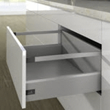 Pot and pan drawer with railing